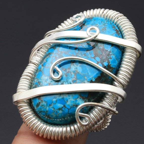 Hand Crafted Other - Gorgeous Large Turquoise 925 Silver Wrapped Ring